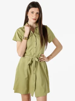 Solada Abito a camicia da donna con maniche corte e bottoni - oliva