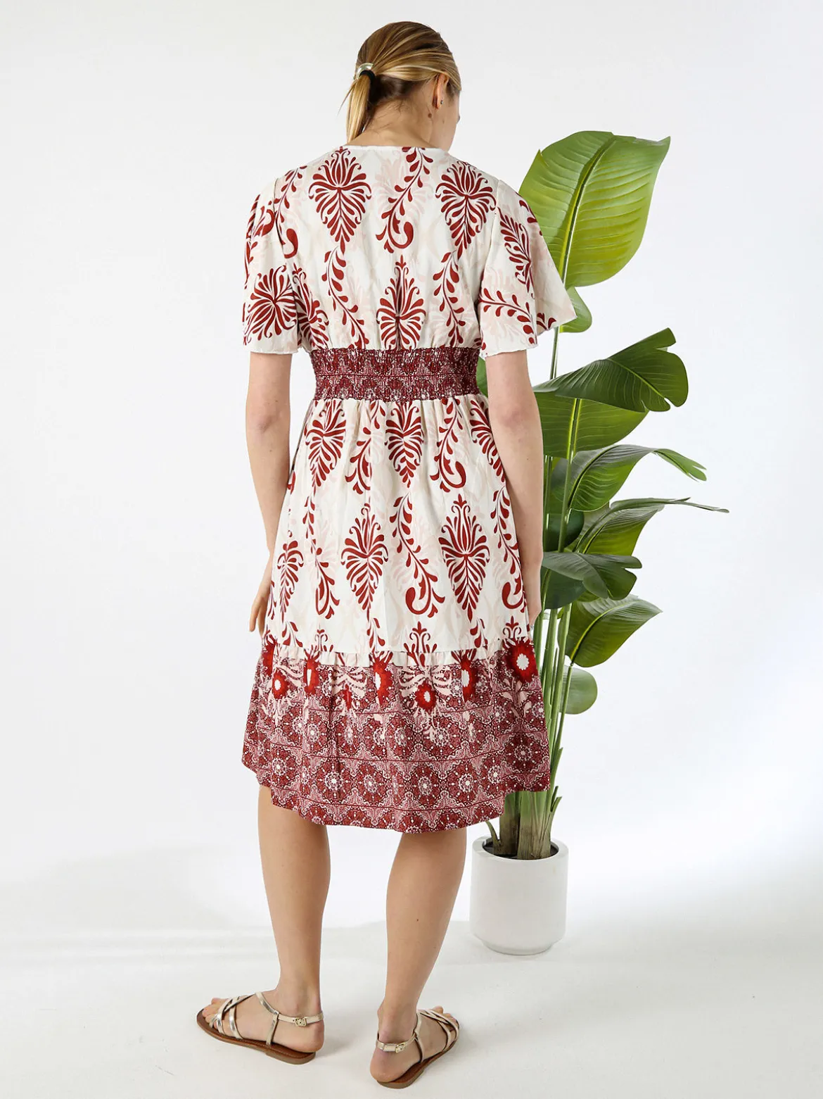 Solada Abito donna a maniche corte con scollo V - bordeaux