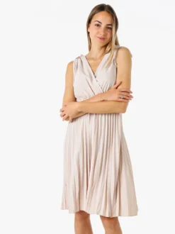 Solada Abito donna a spalla larga con gonna plissettata - beige