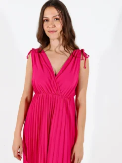 Solada Abito donna a spalla larga con gonna plissettata - fucsia