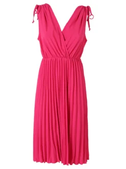 Solada Abito donna a spalla larga con gonna plissettata - fucsia