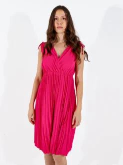 Solada Abito donna a spalla larga con gonna plissettata - fucsia