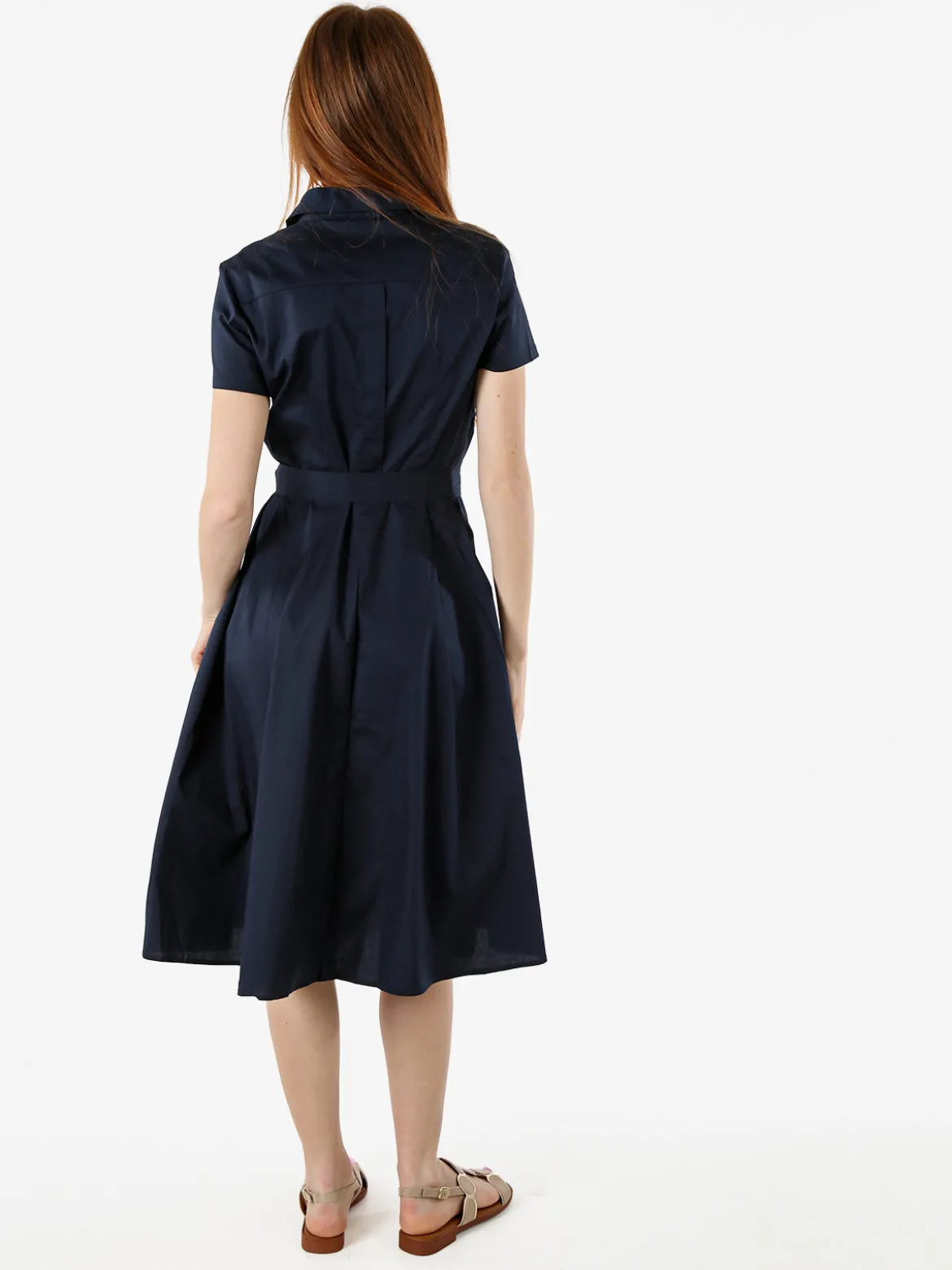 Solada Abito donna in cotone a maniche corte con bottoni sullo scollo - blu scuro