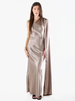 Solada Abito elegante da donna monospalla con stola incorporata - fango