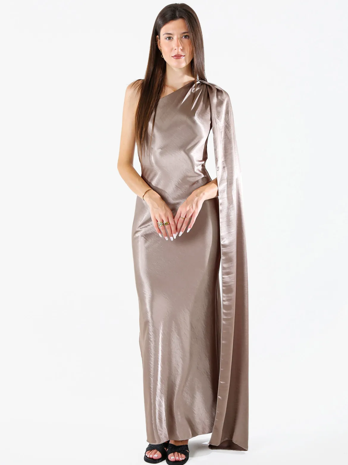 Solada Abito elegante da donna monospalla con stola incorporata - fango