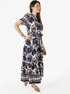Solada Abito lungo da donna a camicia con maniche corte - blu