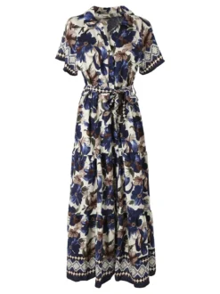 Solada Abito lungo da donna a camicia con maniche corte - blu
