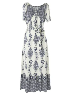 Solada Abito lungo da donna a maniche corte con scollo a V - blu