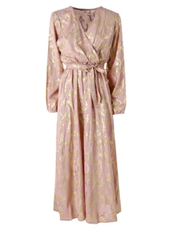 Solada Abito lungo da donna a maniche lunghe con stampe e scollo a V - rosa