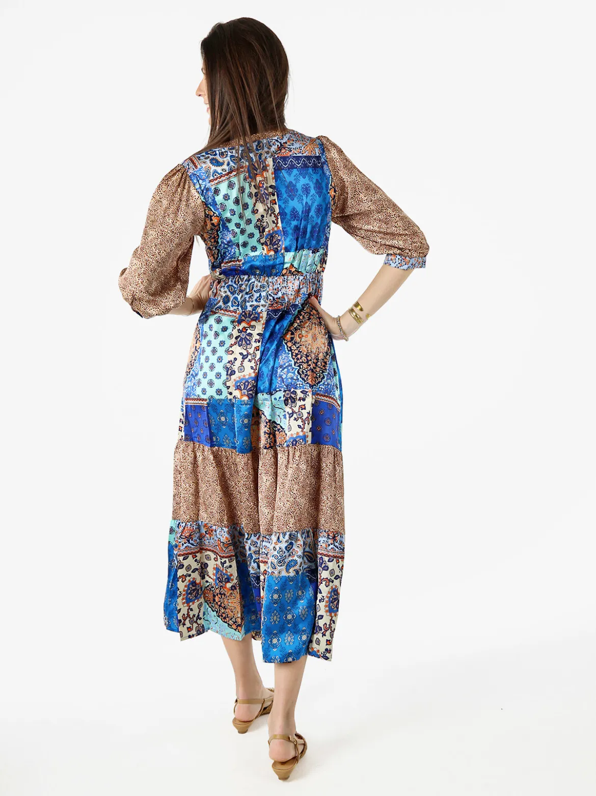 Solada Abito lungo da donna con stampe colorate e maniche a 3/4 - blu