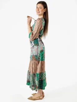 Solada Abito lungo da donna con stampe colorate e maniche a 3/4 - verde