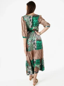 Solada Abito lungo da donna con stampe colorate e maniche a 3/4 - verde