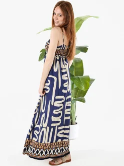 Solada Abito lungo da donna in viscosa con stampe e spalline strette - blu