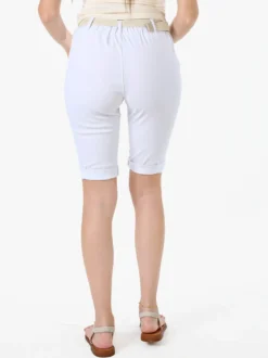 Solada Bermuda donna in tessuto elasticizzato con cintura in corda - bianco