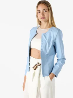 Solada Blazer donna aperto in ecopelle - azzurro