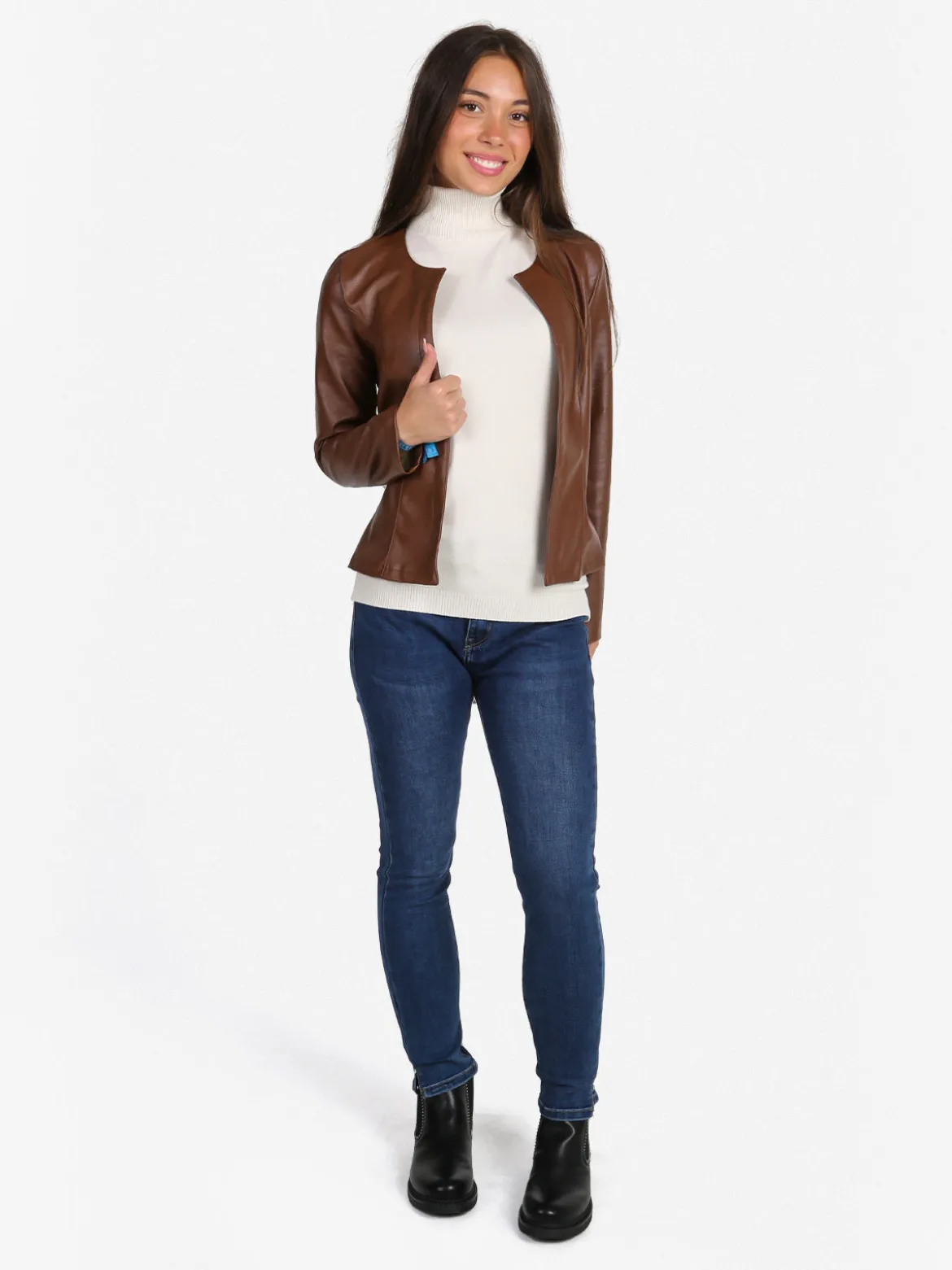 Solada Blazer donna aperto in ecopelle - marrone