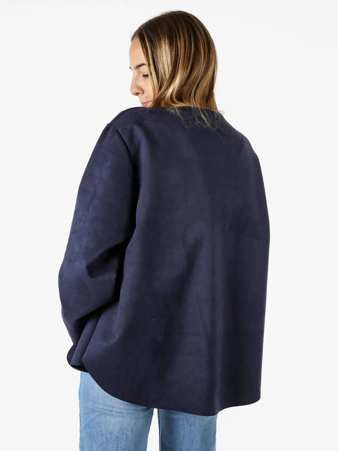 Solada Blazer donna aperto oversize in tessuto soft scamosciato - blu scuro
