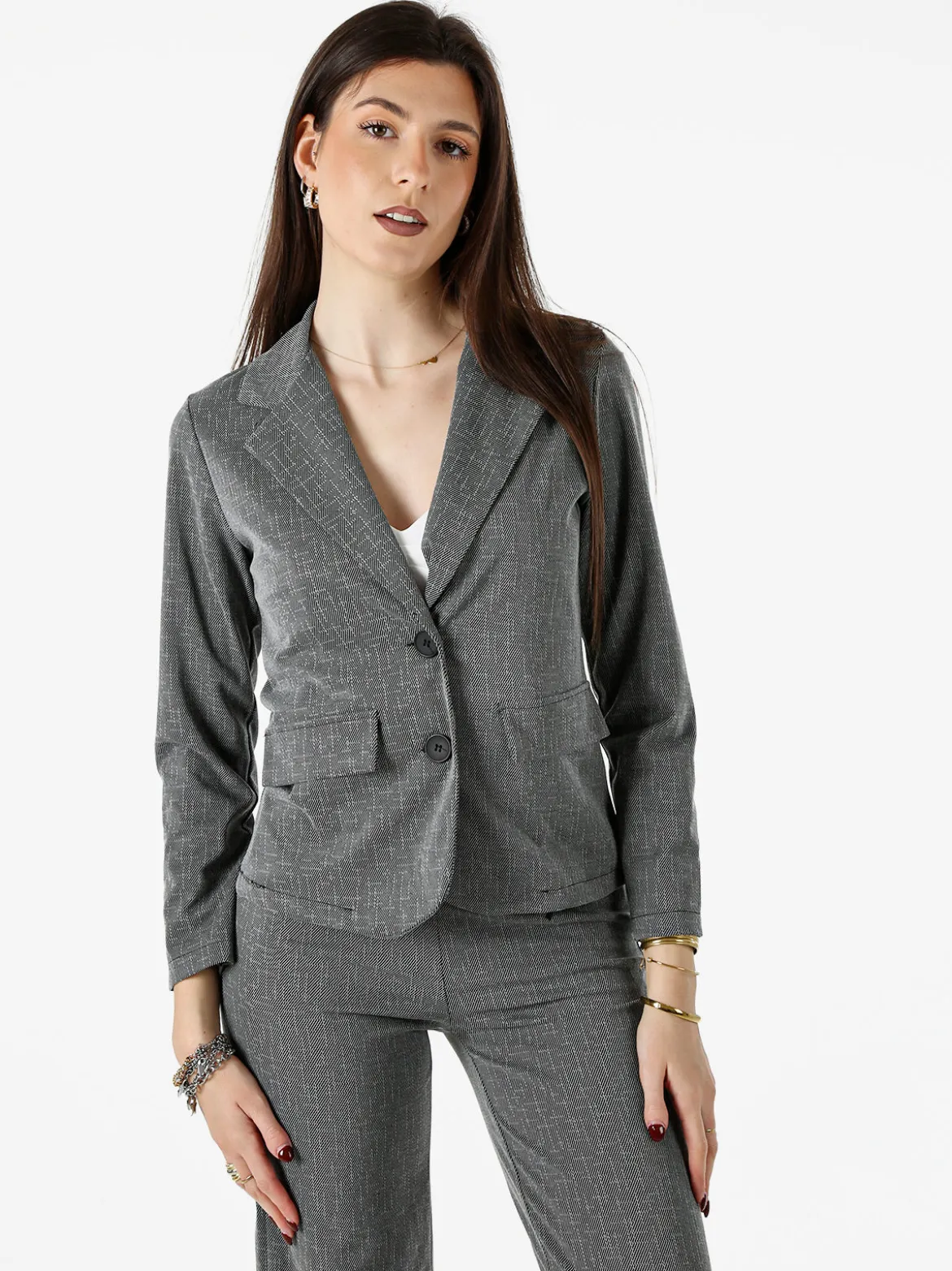 Solada Blazer donna con bottoni e stampa texture - grigio scuro