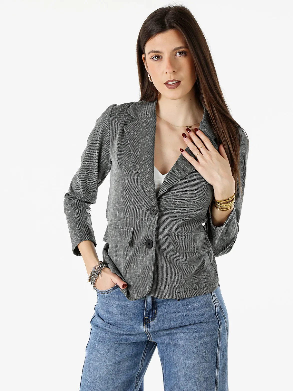 Solada Blazer donna con bottoni e stampa texture - grigio scuro