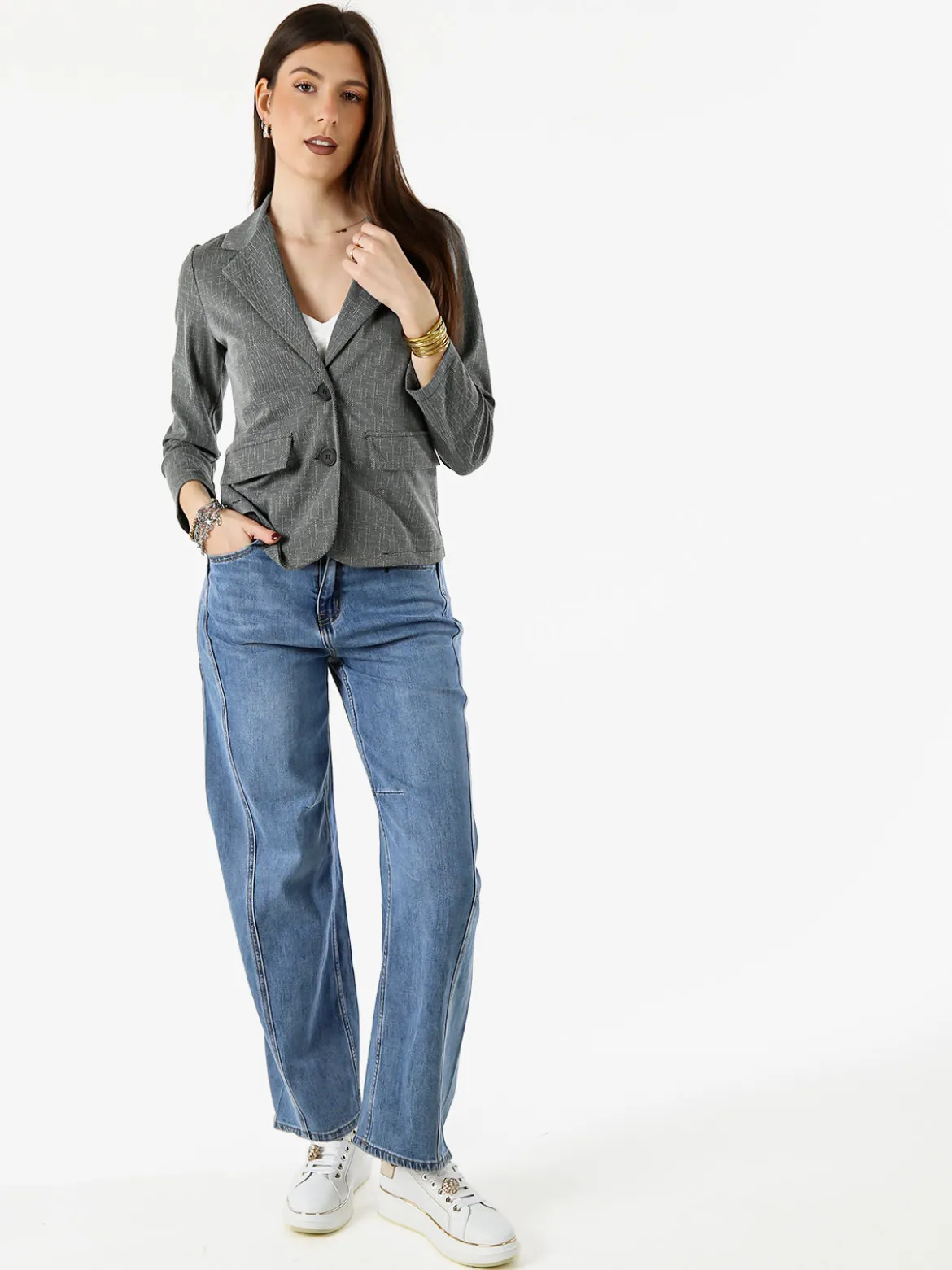 Solada Blazer donna con bottoni e stampa texture - grigio scuro