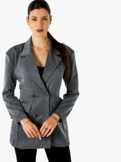 Solada Blazer donna elegante con brillantini e chiusura a doppiopetto - grigio