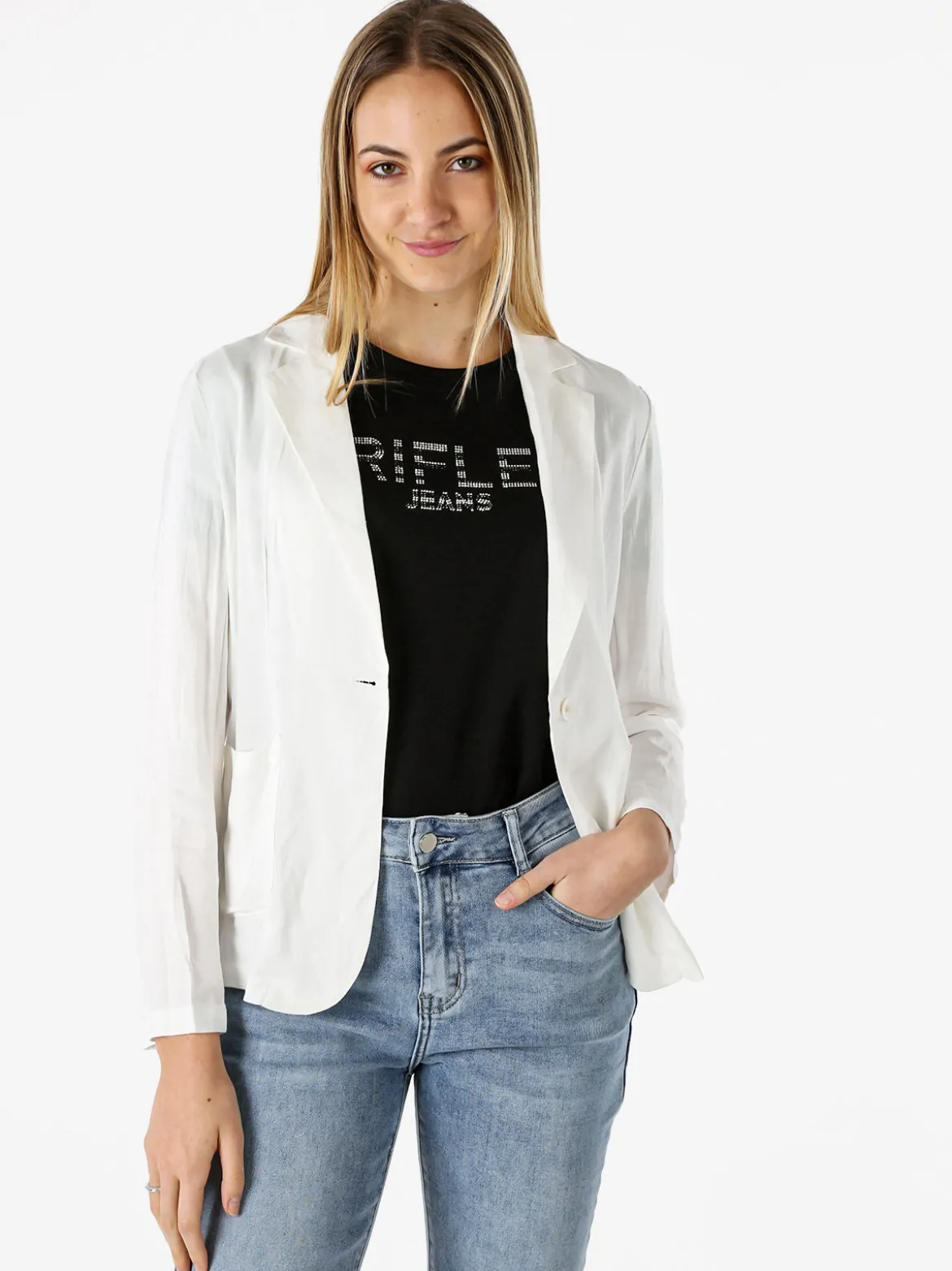 Solada Blazer donna in misto lino con bottone - bianco