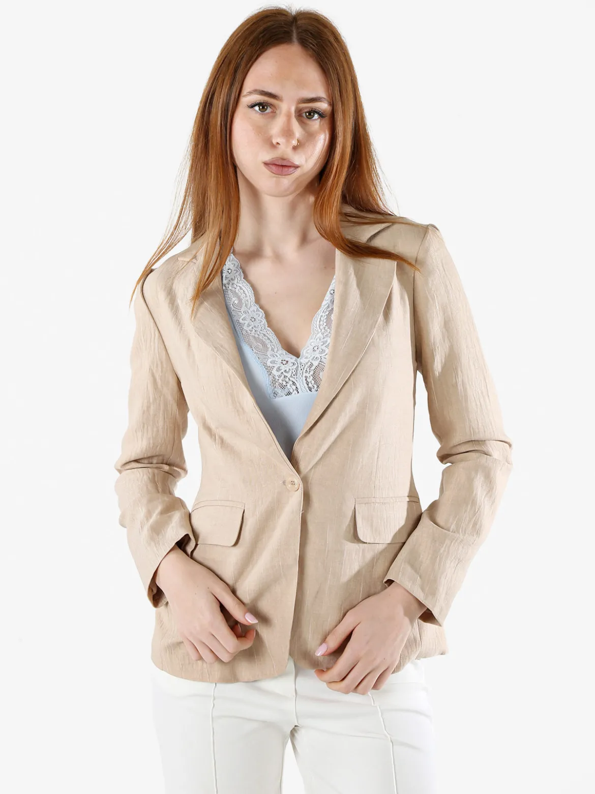 Solada Blazer donna in misto lino e viscosa - beige