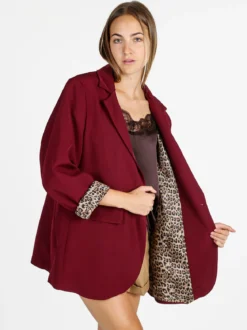 Solada Blazer donna oversize con interno animalier - bordeaux