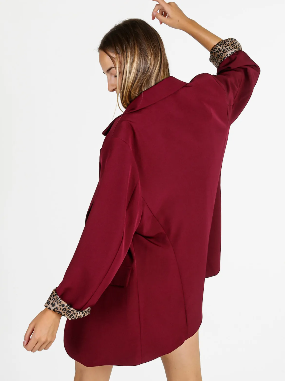 Solada Blazer donna oversize con interno animalier - bordeaux