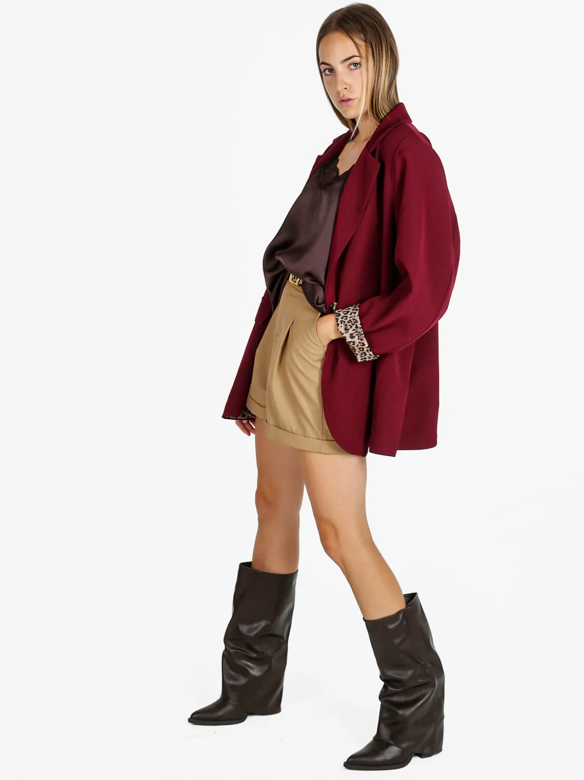 Solada Blazer donna oversize con interno animalier - bordeaux