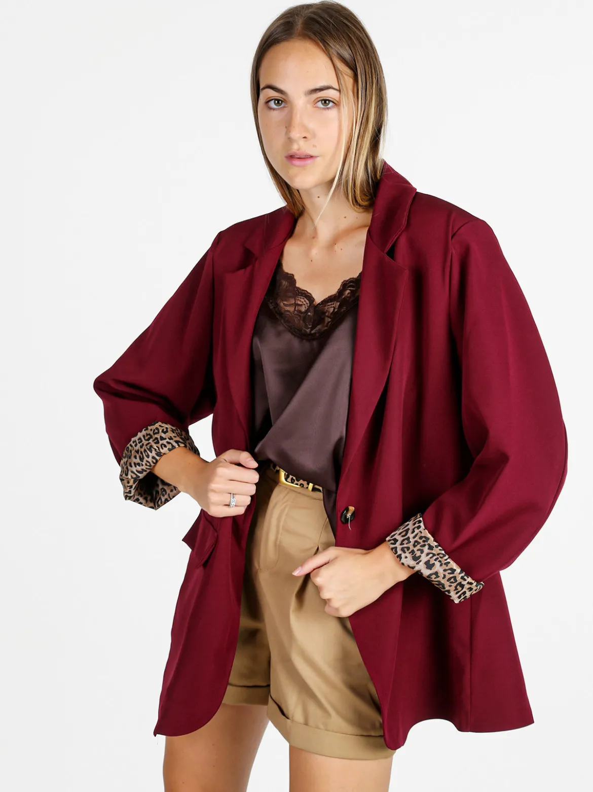 Solada Blazer donna oversize con interno animalier - bordeaux