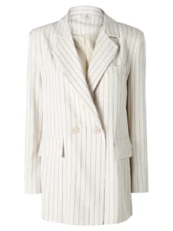 Solada Blazer donna oversize gessato con chiusura a doppiopetto - beige