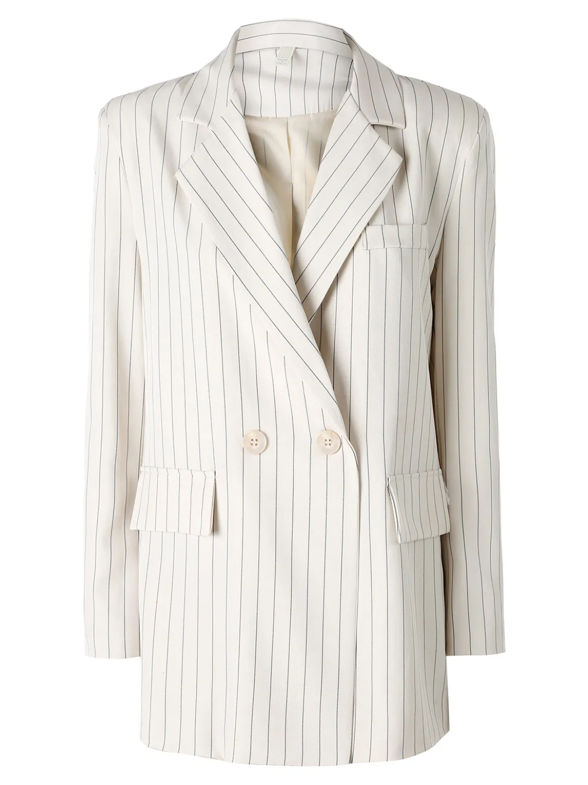Solada Blazer donna oversize gessato con chiusura a doppiopetto - beige