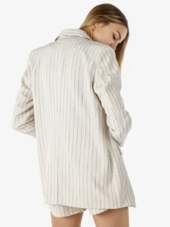 Solada Blazer donna oversize gessato con chiusura a doppiopetto - beige
