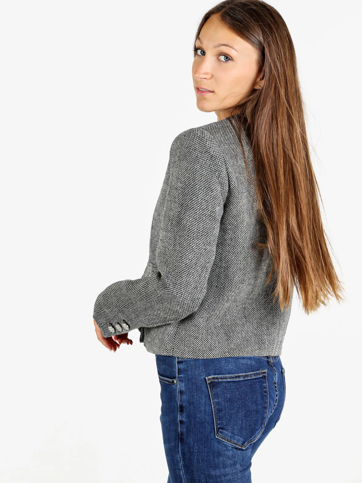 Solada Blazer donna spigato in misto lana - nero