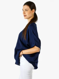 Solada Blusa da donna a maniche corte a pipistrello - blu scuro