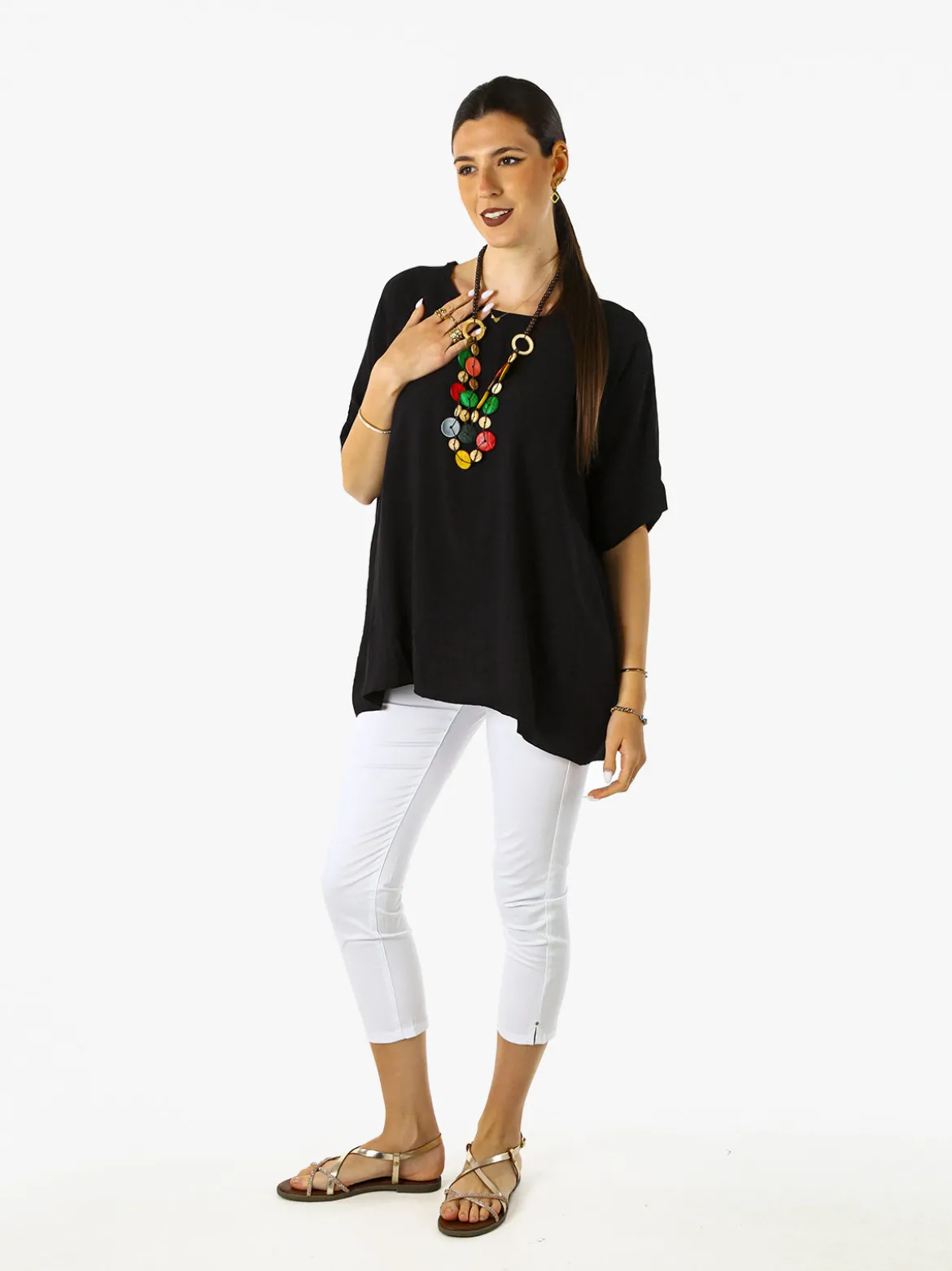 Solada Blusa da donna a maniche corte a pipistrello - nero