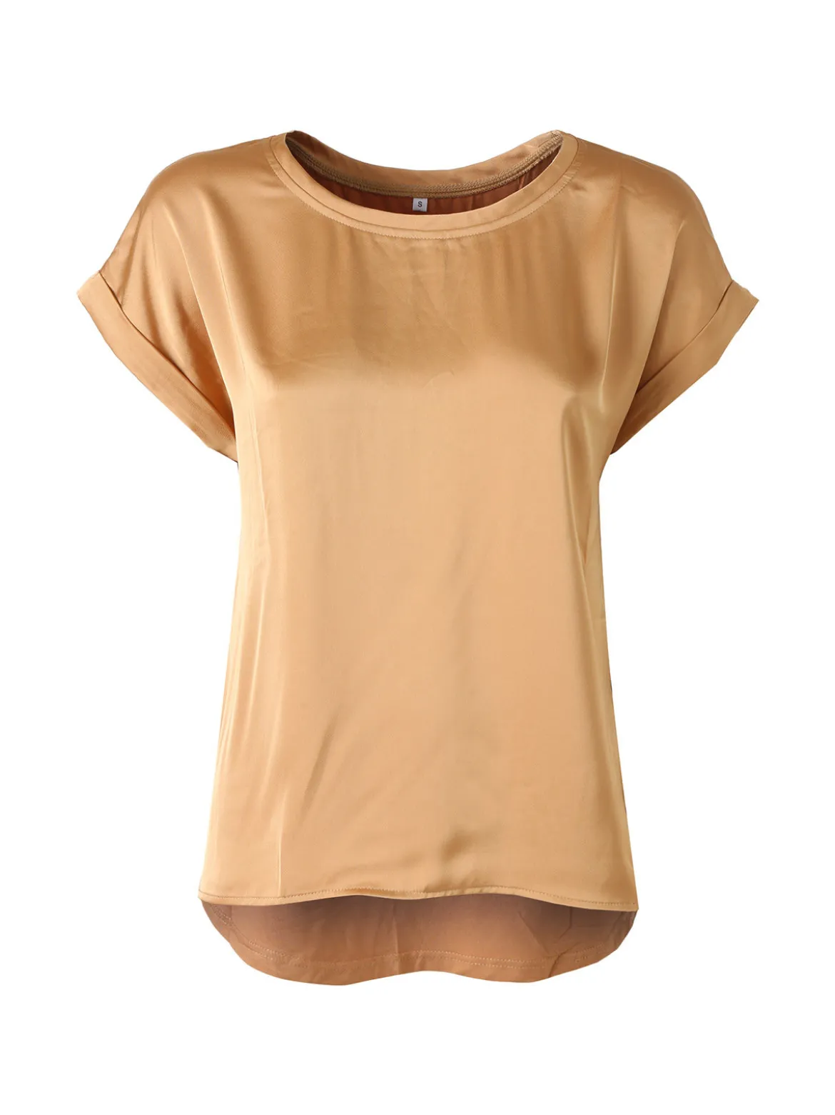 Solada Blusa da donna a maniche corte con parte davanti effetto raso - cammello