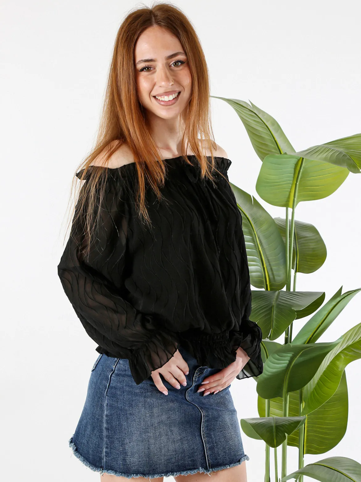 Solada Blusa donna a maniche lunghe con scollo a barchetta - nero