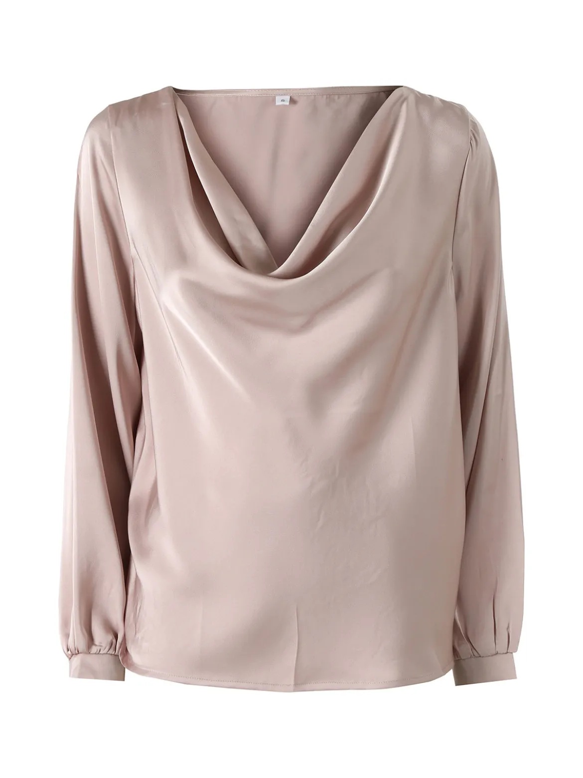 Solada Blusa donna a maniche lunghe in tessuto simil raso con scollo a cascata - beige