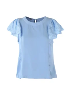 Solada Blusa donna con maniche corte in pizzo macramè - azzurro