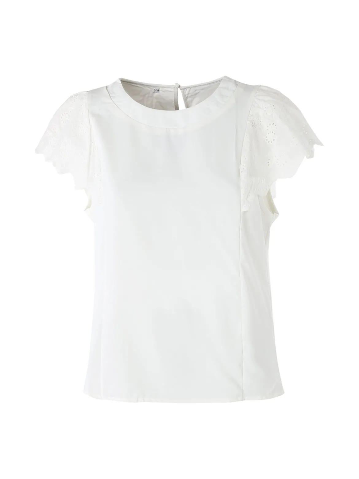 Solada Blusa donna con maniche corte in pizzo macramè - bianco