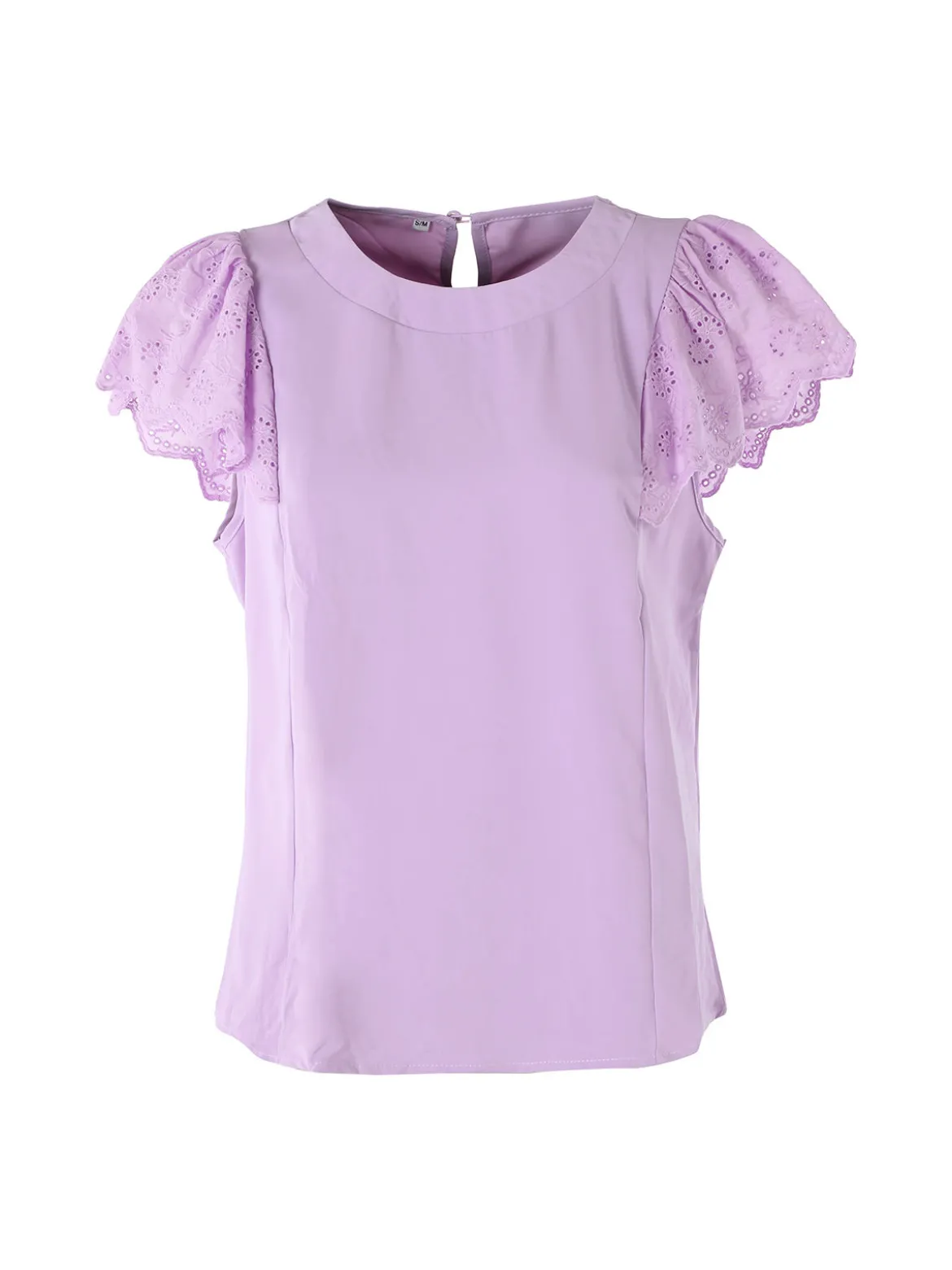 Solada Blusa donna con maniche corte in pizzo macramè - lilla