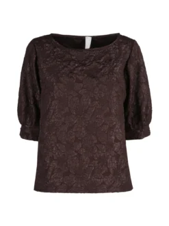 Solada Blusa donna con ricami e maniche corte a palloncino - moro