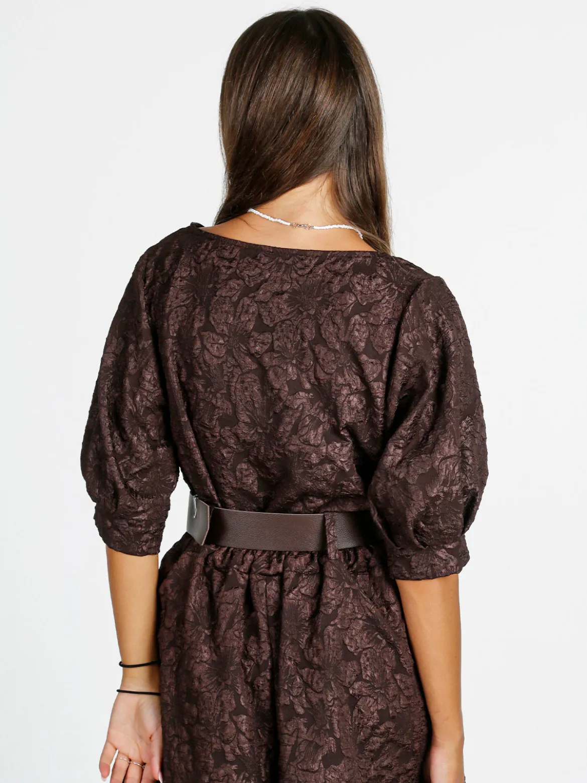 Solada Blusa donna con ricami e maniche corte a palloncino - moro