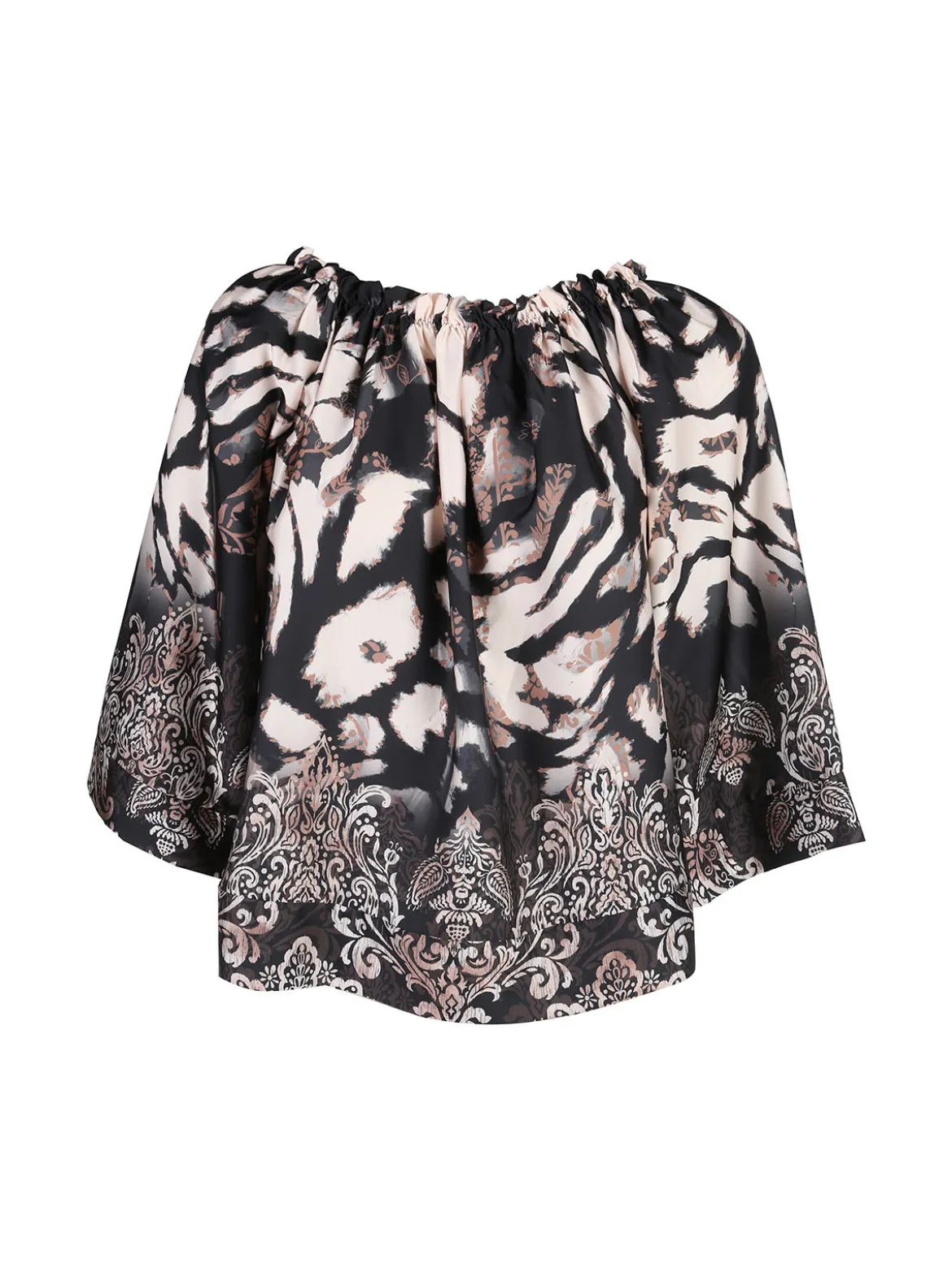 Solada Blusa donna con scollo a barca e maniche corte ampie - nero
