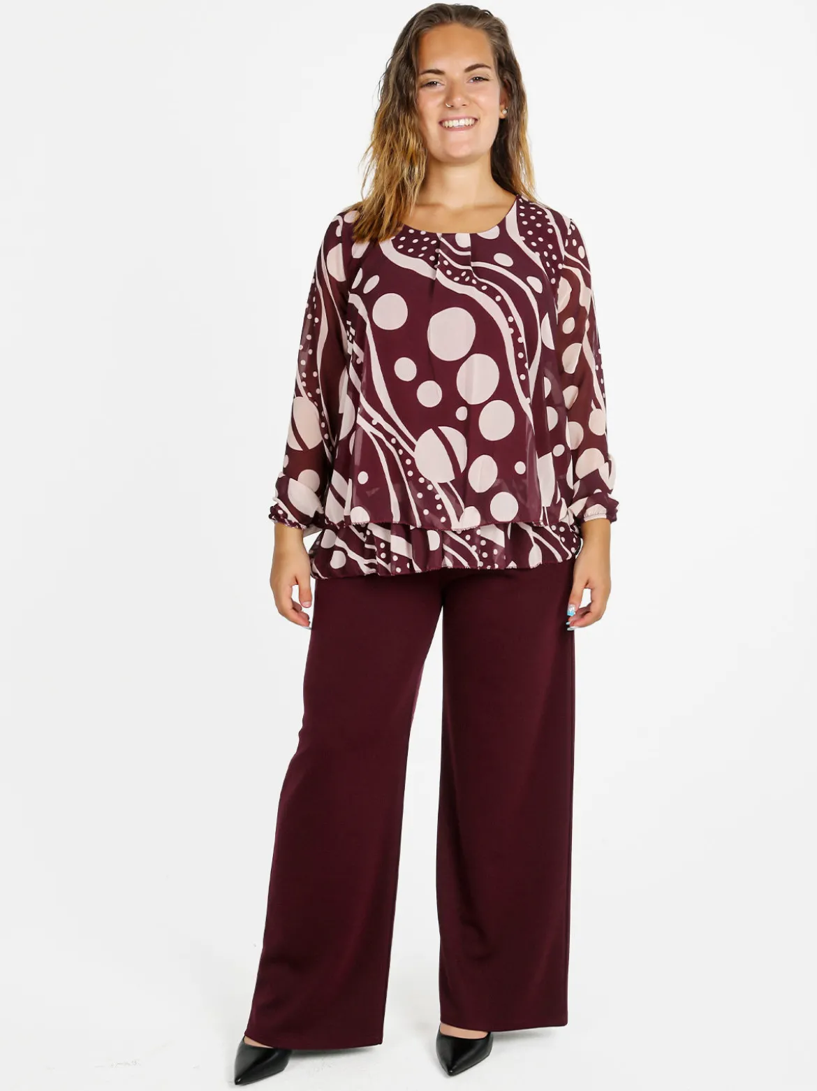 Solada Blusa donna fantasia a maniche lunghe - bordeaux