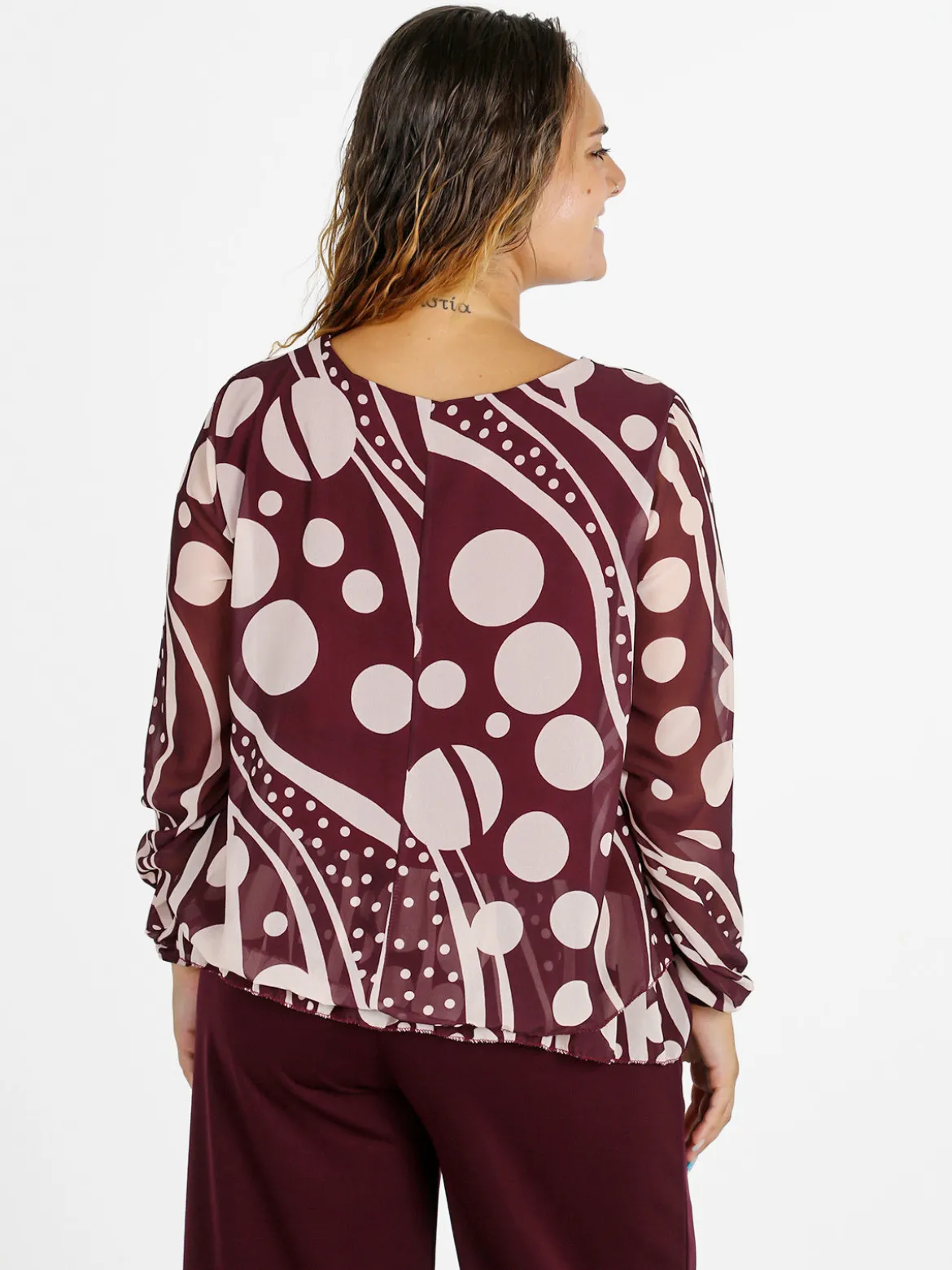 Solada Blusa donna fantasia a maniche lunghe - bordeaux