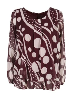 Solada Blusa donna fantasia a maniche lunghe - bordeaux