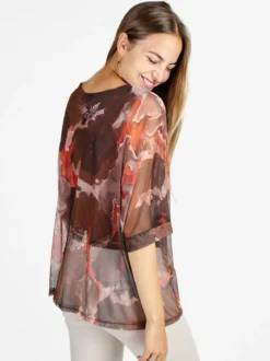 Solada Blusa donna fantasia con maniche a pipistrello - marrone